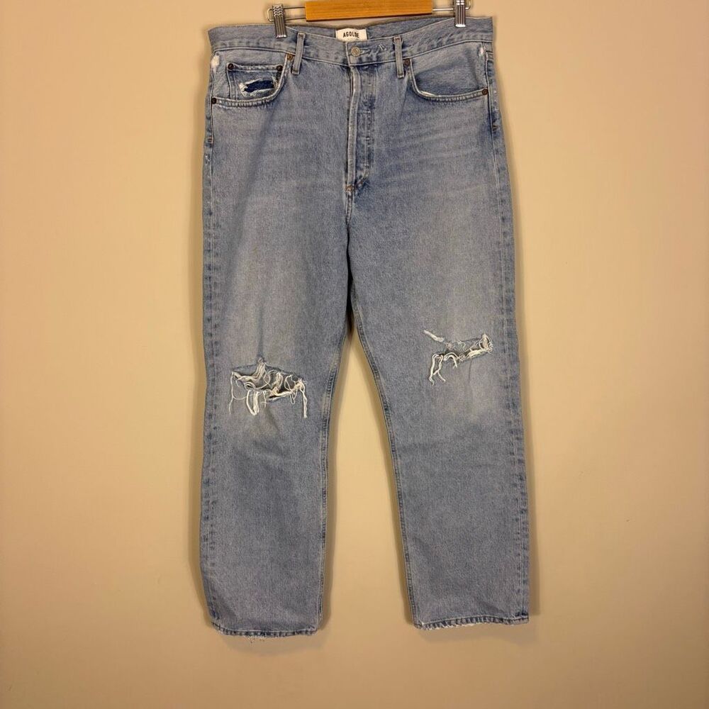 Agolde High Waisted 90's Hidden Button Fly Organic Cotton Distressed Jeans‎ 31